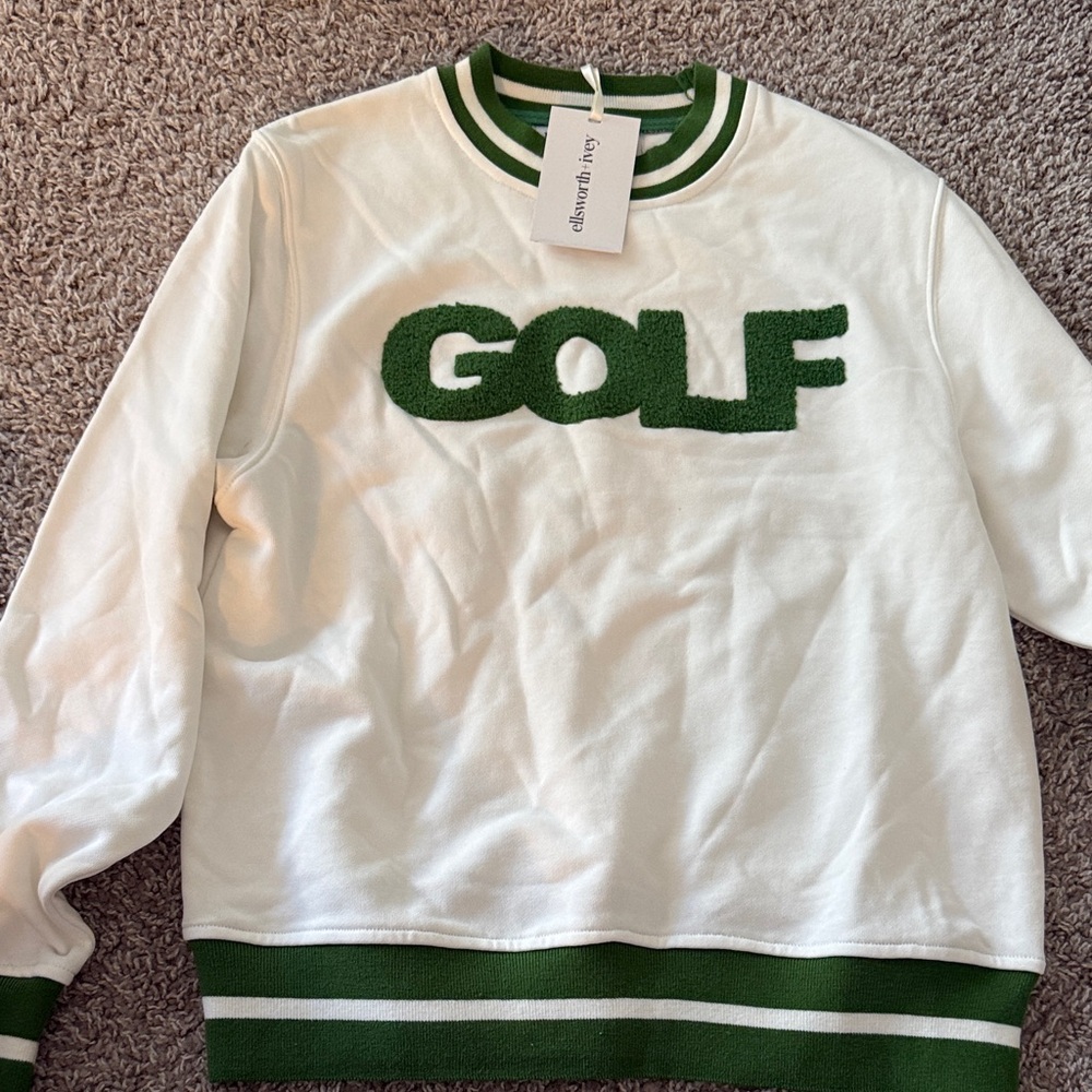Women's White and Green Sweatshirt